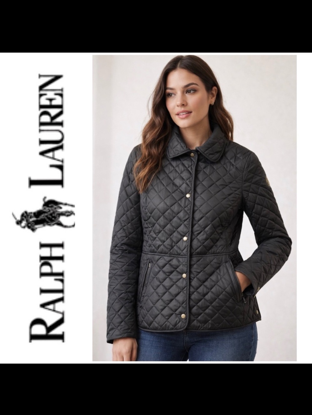 Lauren Ralph Lauren Black Quilted Jacket with Sherpa Collar
